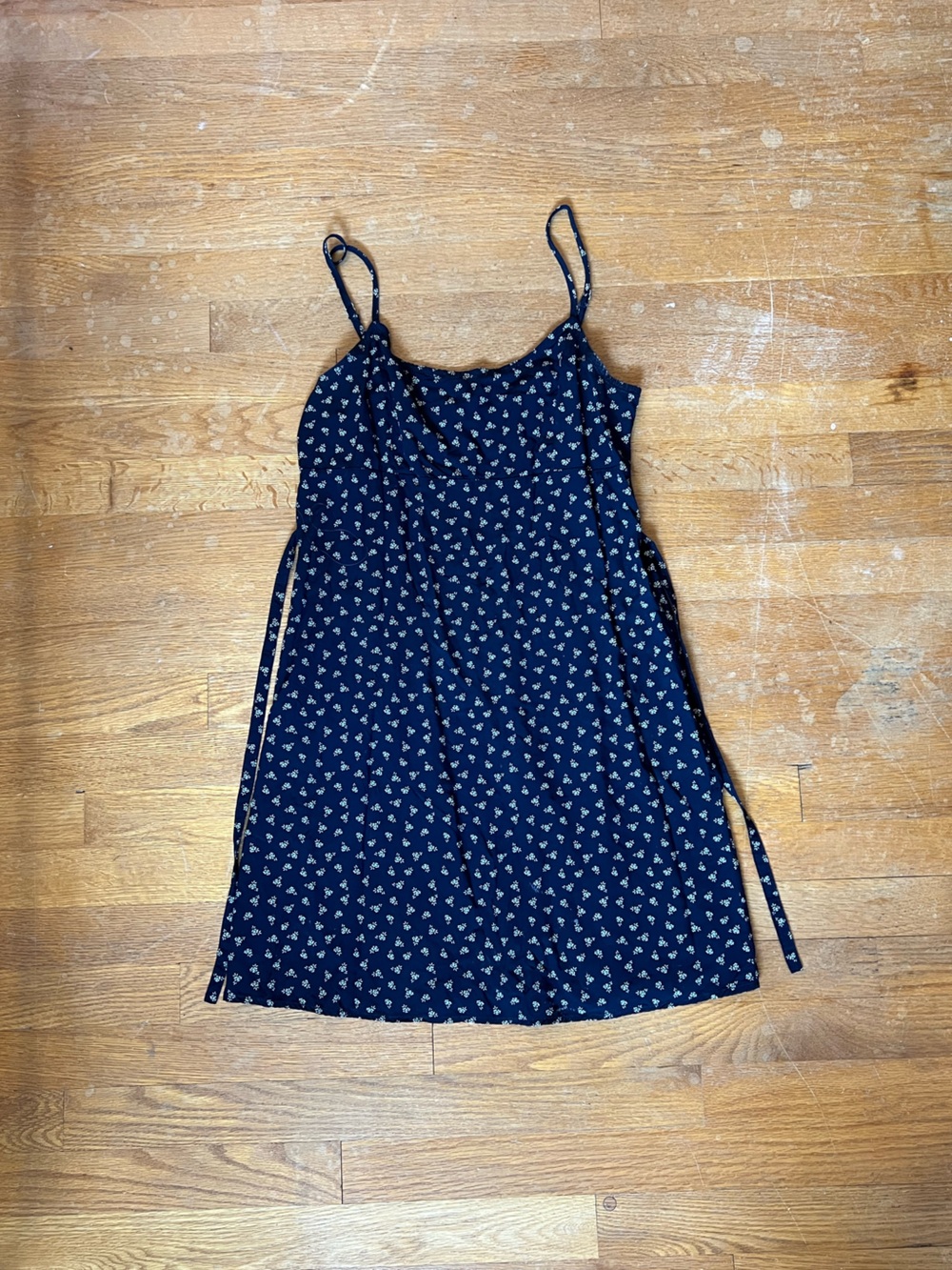 Brandy Melville Navy Blue Floral Tie-Strap Top